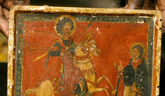 Правое крыло диптиха Святого Георгия, конец 15 или начало 16 века, Институт эфиопских исследований, Аддис-Абеба.