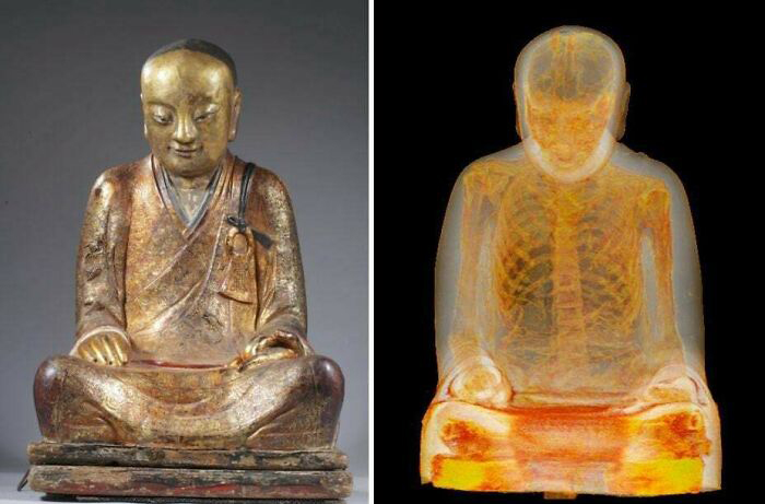 КТ-сканирование 1000-летней скульптуры Будды обнаружило спрятанного внутри мумифицированного монаха.