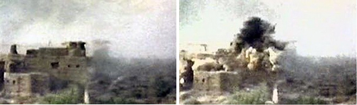 Архивный снимок взрыва крепости Бадабер.
