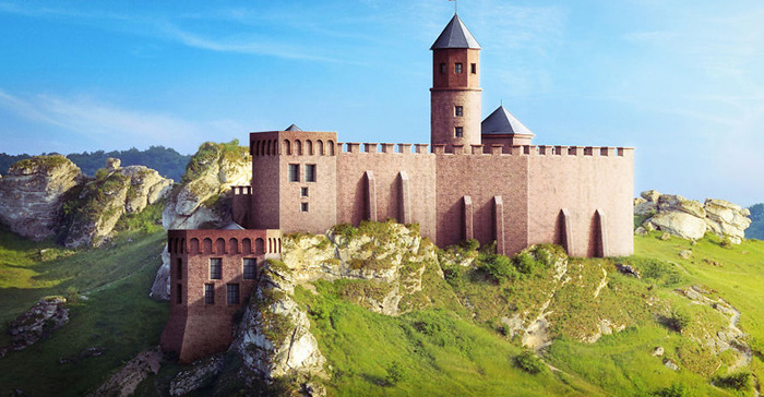 Реконструкция замка Ольштын.