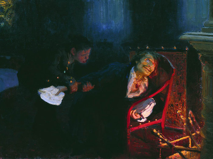 Гоголь сжигает рукопись второй части романа «Мёртвые души».