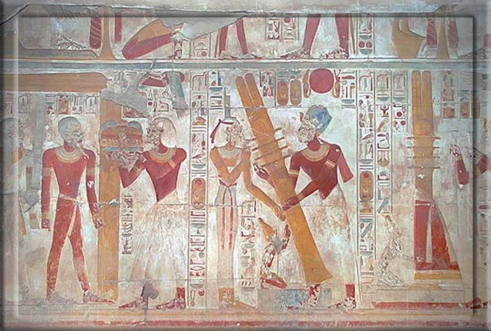 Воскрешение Сети I на рельефе из его храма в Абидосе.