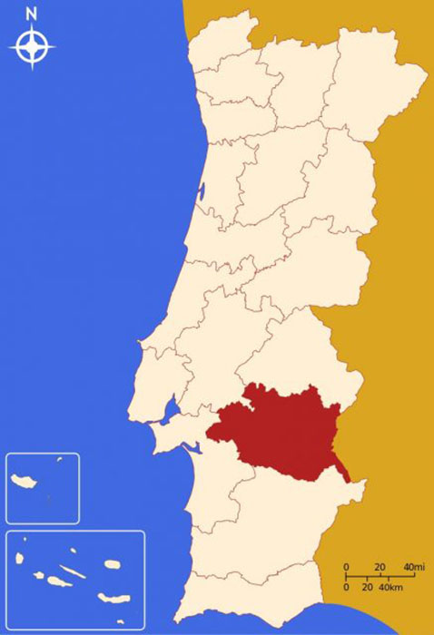 Район Эвора в Португалии, местонахождение находки. 