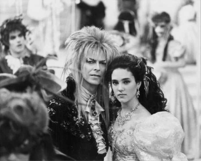 эвид Боуи и Дженнифер Коннелли на съёмках фильма «Лабиринт», 1986 год.