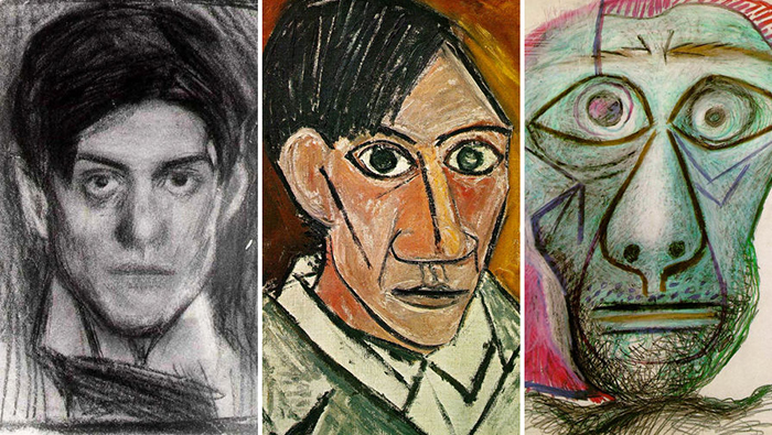 Автопортреты Пабло Пикассо. Художник постоянно менял свой стиль.