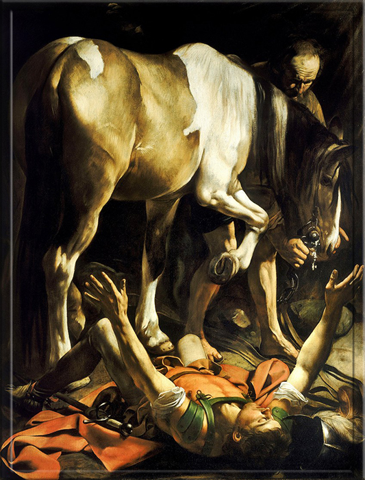 Другая версия «Обращения святого Павла » или «Обращение на пути в Дамаск» (ок. 1600–1601) Караваджо, хранящаяся в часовне Черази, Санта-Мария-дель-Пополо, Рим, Италия.