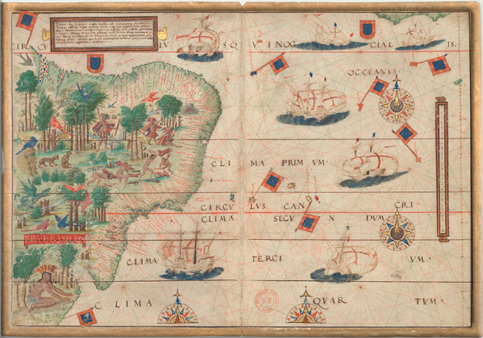 Карта побережья Южной Америки, включая устье Рио-де-ла-Плата, из Атласа Миллера 1519 года.