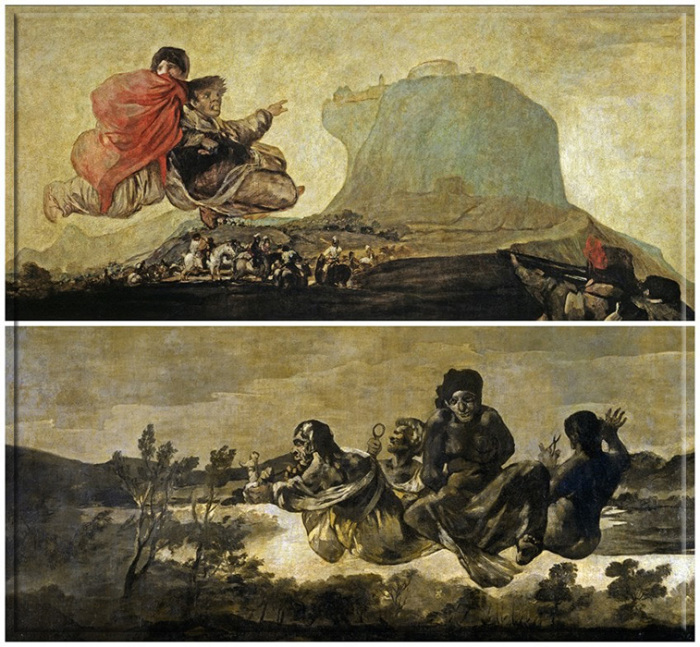 Вверху: «Фантастическое видение». Внизу: «Атропос». Франсиско де Гойя, 1819–1823 год. 