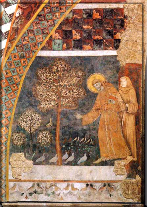 Святой Франциск Ассизский, проповедь птицам, картина около 1260 года.