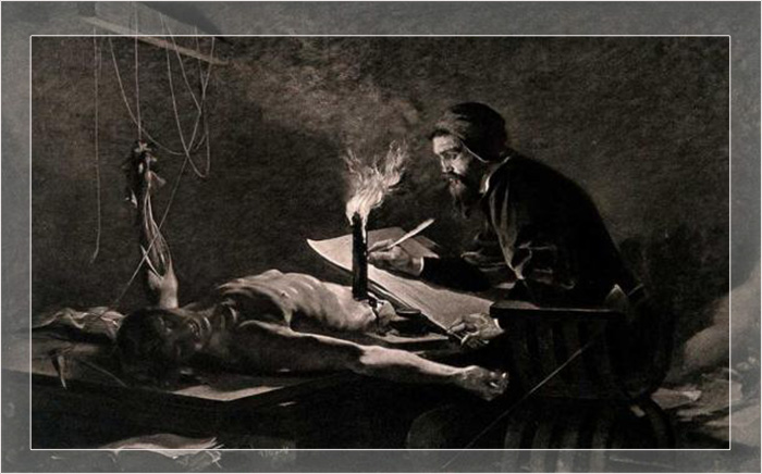 Микеланджело срисовывает анатомию тела с трупа. Работа Антонина Мерсье.