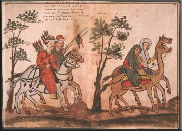 Иллюстрация из анонимного португальского кодекса XVI века, который сейчас находится в Biblioteca Casanatense в Риме. На нём изображены раджпуты из султаната Гуджарат на северо-западе Индии.