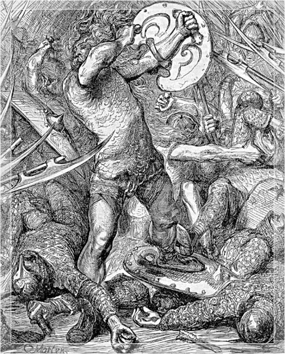 Херевард Уэйк отбивается от норманнов. Из иллюстрированной истории Англии Кассела.