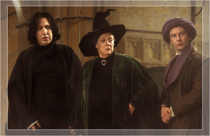 Алан Рикман, Мэгги Смит и Ян Харт в рекламном кадре «Гарри Поттер и Философский камень».