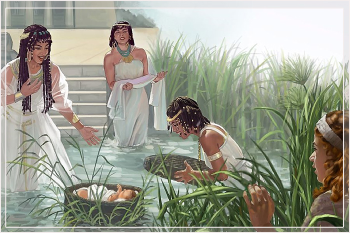Моисей, брошенный в Нил его матерью с его сестрой Мариамь и дочерью фараона.