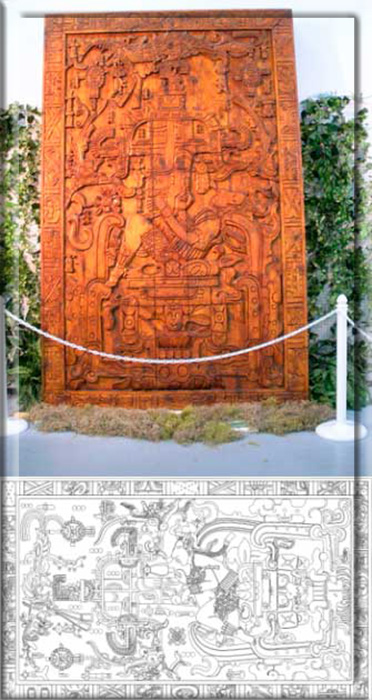 Крышка саркофага правителя майя Пакаля Великого в Паленке, Мексика.