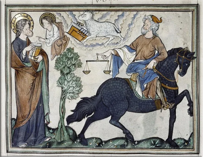 Всадник на чёрном коне. Миниатюра 13 века.