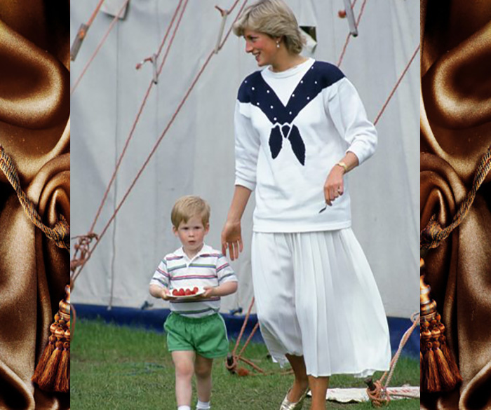 Принцесса Диана и принц Гарри, несущий тарелку клубники, приблизительно 1987 год.