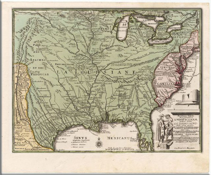 Карта Луизианы, составленная Кристофом Вайгелем, опубликованная в 1734 году.