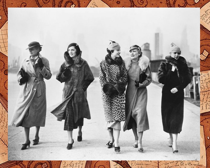 Группа женщин в зимних пальто, около 1935 года.