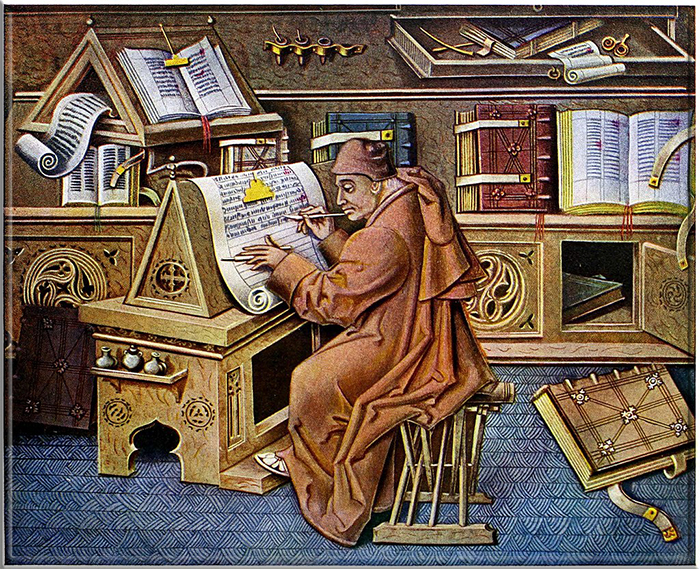 Монах, работающий в скриптории, с картины Жана Ле Тавернье (15 век).