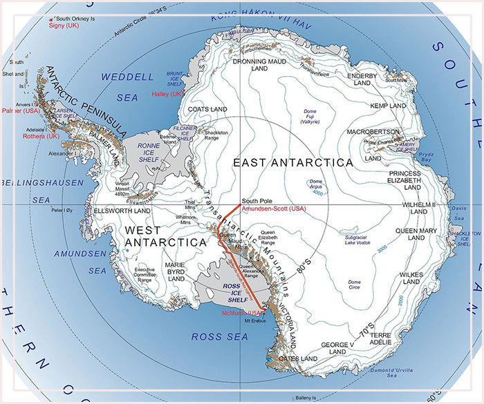 Карта Антарктиды.