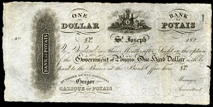 Банк Пояиса, «доллар», напечатанный в Шотландии. / Фото: Национальный музей американской истории, Wikimedia Commons