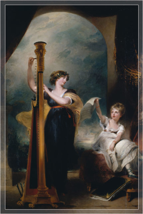 Каролина играет на арфе для Шарлотты, Томас Лоуренс, 1800 год. Позже её обвинили в романе с этим художником.