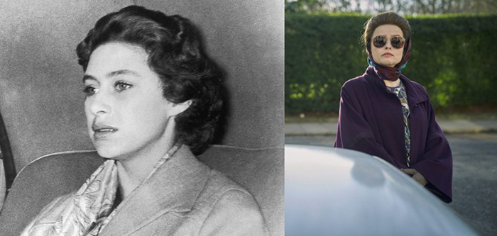 Принцесса Маргарет в жизни (слева) и в кино, где её роль исполнила Хелена Бонэм Картер (справа).