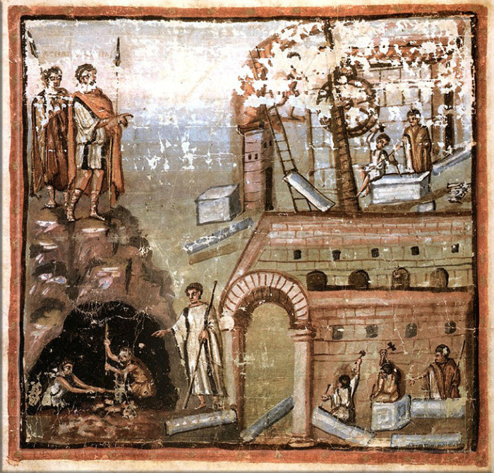 Иллюстрация из рукописи «Энеиды», где представлена ​​церемония вбивания гвоздя.