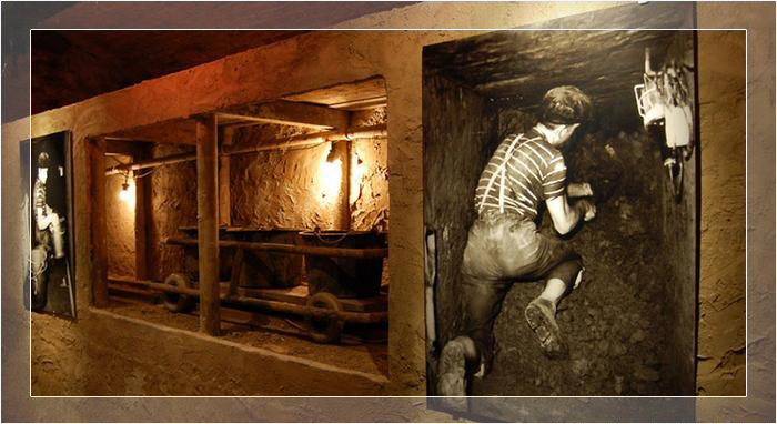 Исторические фотографии в экспозиции, посвящённой строительству туннелей.