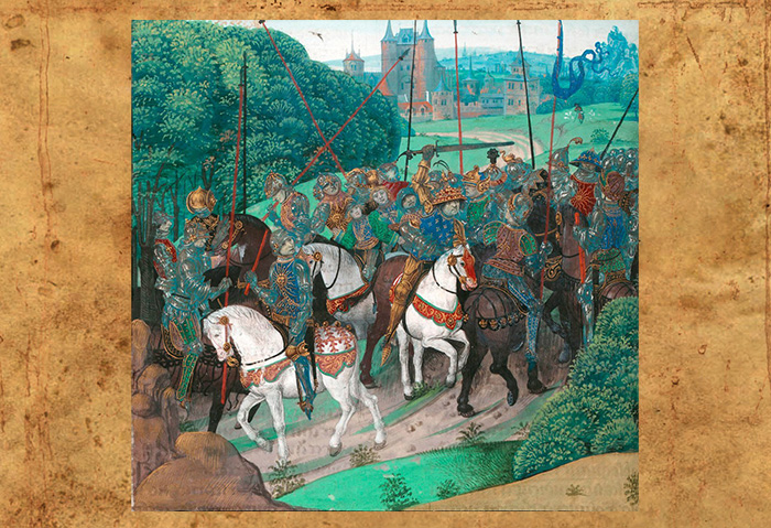 Карл VI, изображённый здесь, нападающим на своих товарищей во время приступа психического заболевания, наблюдал за дуэлью.