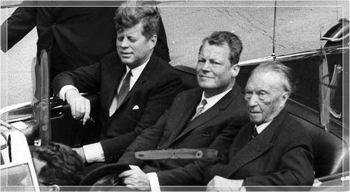 Джон Кеннеди, Вилли Брандт и Конрад Аденауэр в 1963 году в Западном Берлине. 