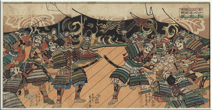 Утагава Садахидэ, Военный совет перед битвой при Ямадзаки, 1863 год.