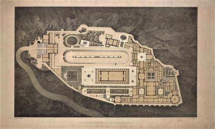 План королевского дворца Акрополя, литография рисунка Карла Фридриха Шинкеля. \ Фото: pinterest.com.