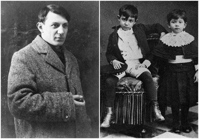 Слева направо: Пикассо в 1908 году. \ Пикассо со своей сестрой Лолой, 1889 год.