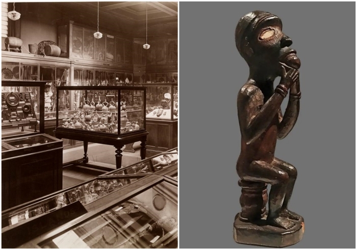 Слева направо: Этнографические галереи, Британский музей, 1908 год. \ Статуэтка, созданная народом вили в Конго, купленная Анри Матиссом, XIX начало XX века.