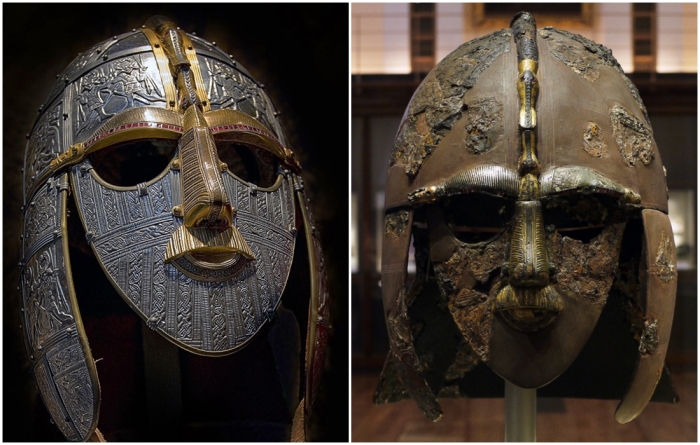 Точная копия шлема Саттон Ху, изготовленная королевскими оружейными мастерскими для Британского музея.