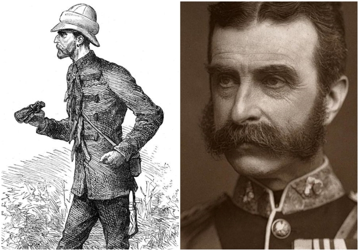 Слева направо: Рисунок лорда Челмсфорда, сделанный офицером в ходе битвы при Улунди. \ Фредерик Аугустус Тезигер, 2-й барон Челмсфорд.