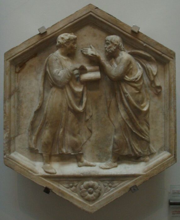 Рельеф Аристотеля и Платона, Лука делла Роббиа, Флорентийский собор, 1437-1439 годы. \ Фото: i.pinimg.com.