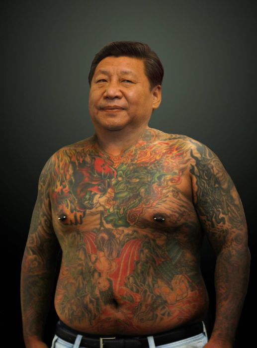 Китайский политический деятель - Си Цзиньпин (Xi Jinping). Татуированные президенты. Автор идеи  - фотохудожник Arminas Raugevicius.