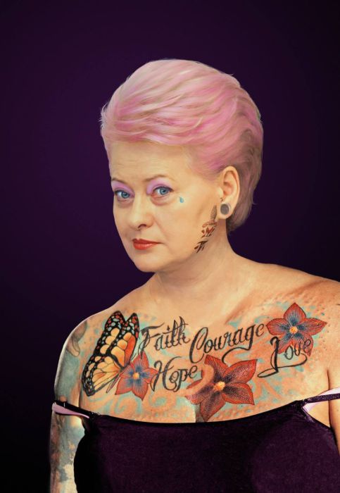 Президент Литвы - Даля Грибаускайте (Dalia Grybauskaite). Татуированные президенты. Автор идеи  - фотохудожник  Arminas Raugevicius.