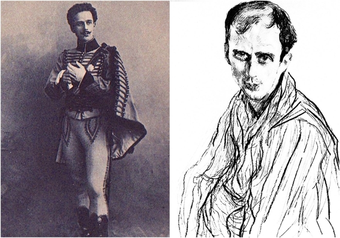 Слева направо: Михаил Фокин в костюме для балета «Пахита». \ Портрет Михаила Фокина, Валентин Серов, 1909 год.