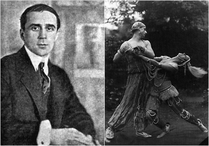 Слева направо: Мишель Фокин в 1914 году. \ Михаил и Вера Фокины в балете «Шахерезада», 1914 год.
