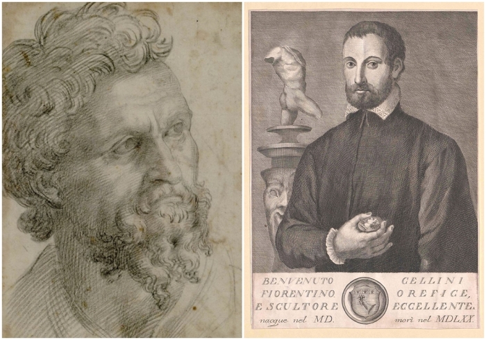 Слева направо: Бородатый мужчина, Бенвенуто Челлини. \ Серия портретов выдающихся мужчин: Бенвенуто Челлини.