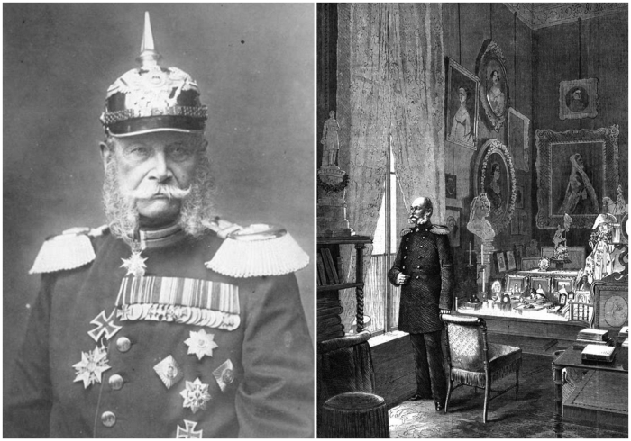 Слева направо: Кайзер Германии Вильгельм I. \ Вильгельм I в рабочем кабинете своего дворца в Берлине, 1868 год.