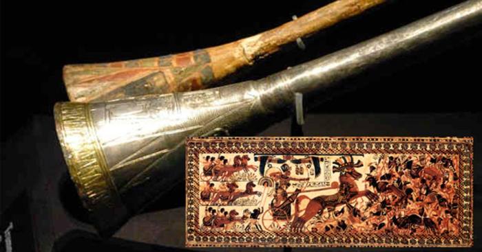 Серебряная труба Тутанхамона с деревянной вставкой. \ Фото: ancient-origins.net.