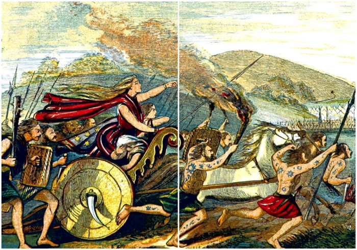 Фрагменты картины: Королева Боадицея ведет бриттов против римлян, Генри Тиррелл, 1872 год.