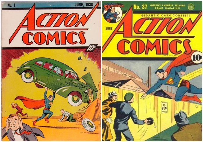 Слева направо: Action Comics № 1. \ Action Comics № 37.