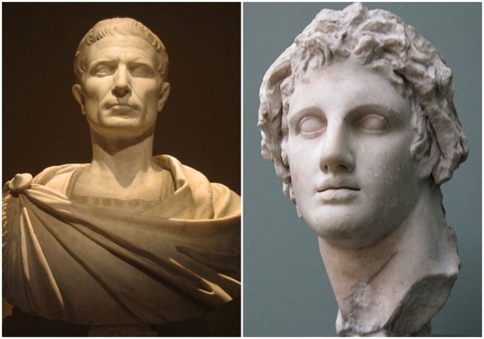 Слева направо: Гай Юлий Цезарь. \ Александр Македонский.