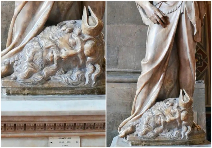 Фрагменты скульптуры Давида (крупный план) работы Донателло, 1408-09 годы.
